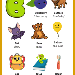 Letter B Vocabulary Learning Chart for kids