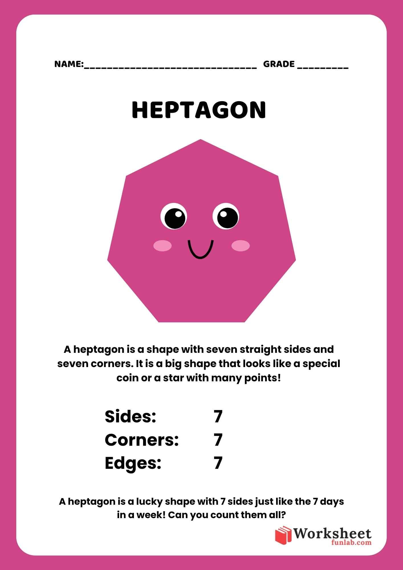 Heptagon Colorful 2D Geometric Shapes Vocabulary Worksheet