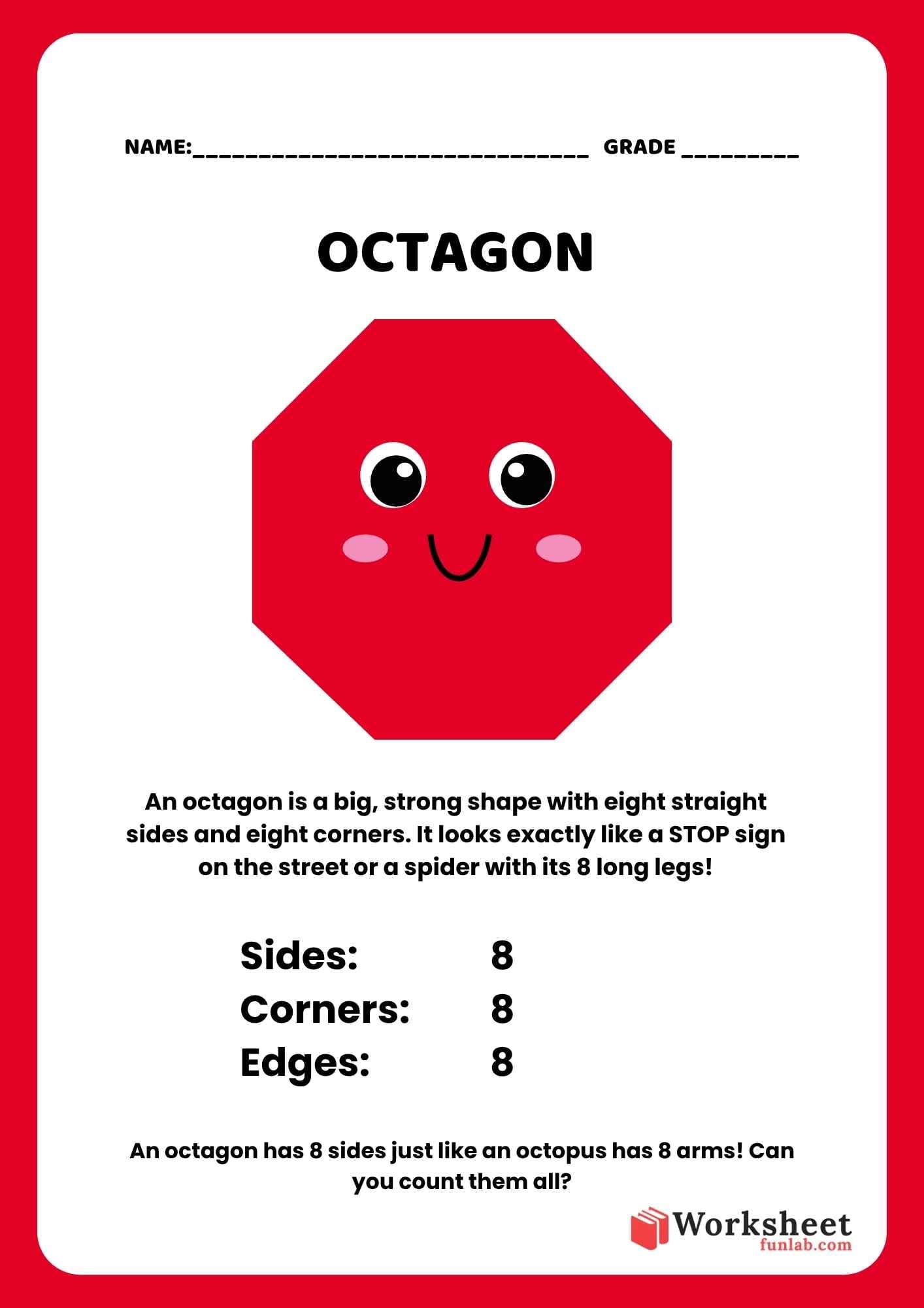 Octagon Colorful 2D Geometric Shapes Vocabulary Worksheet