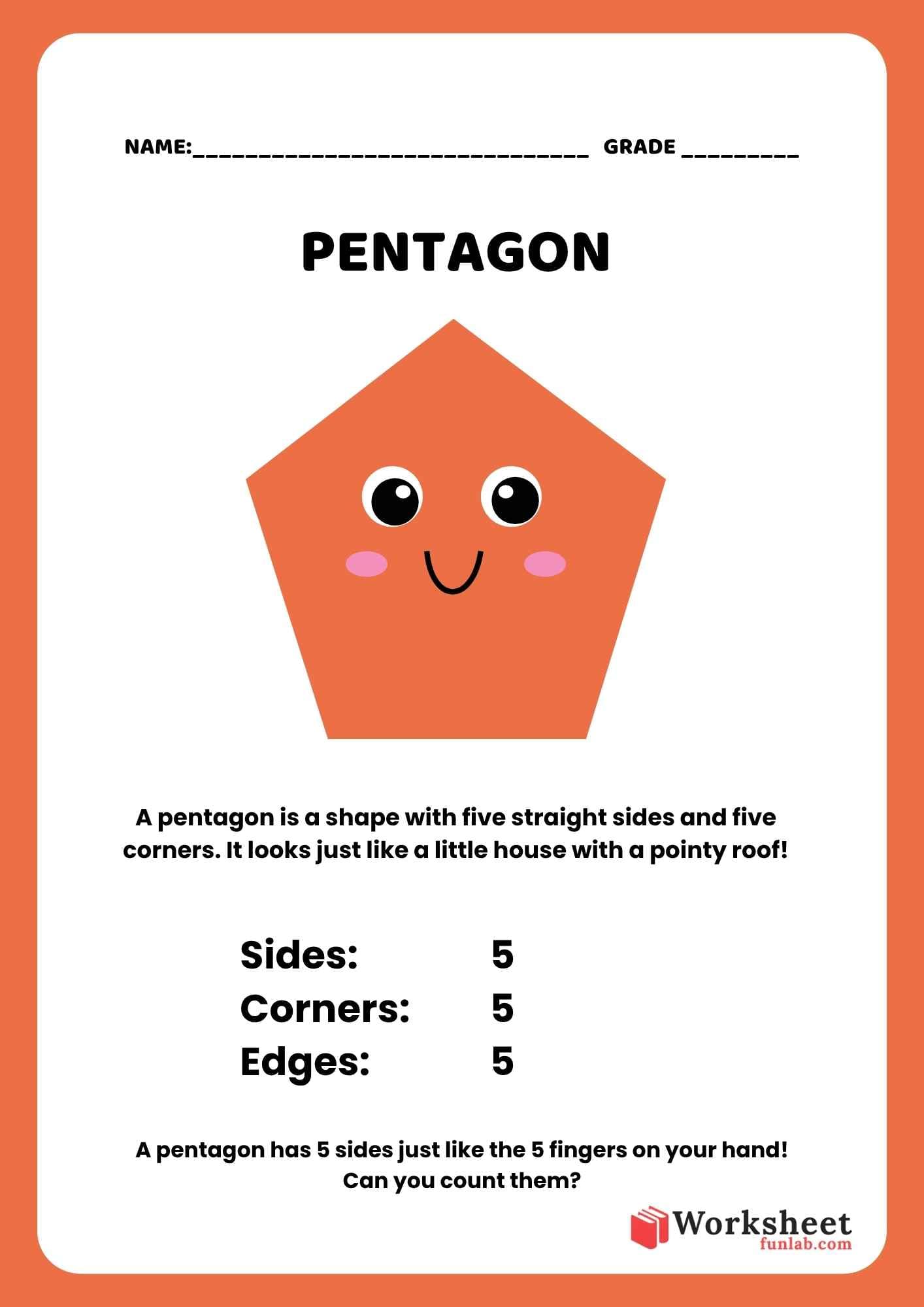 Pentagon Colorful 2D Geometric Shapes Vocabulary Worksheet