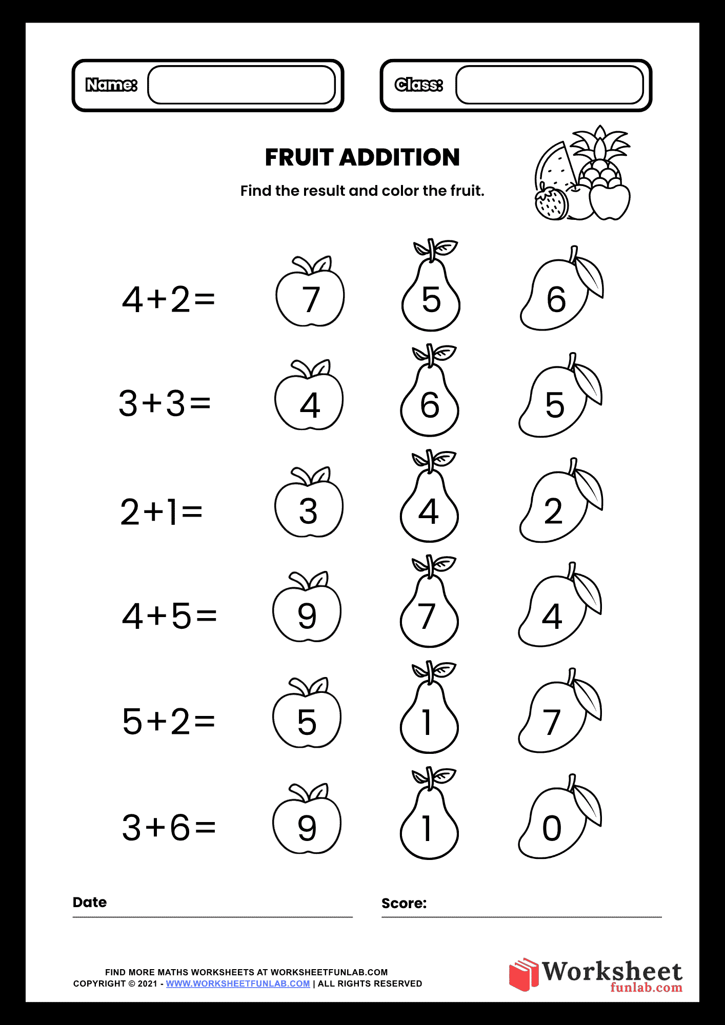 Fruit Addition Math Worksheet