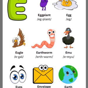 Letter E Vocabulary Learning Chart